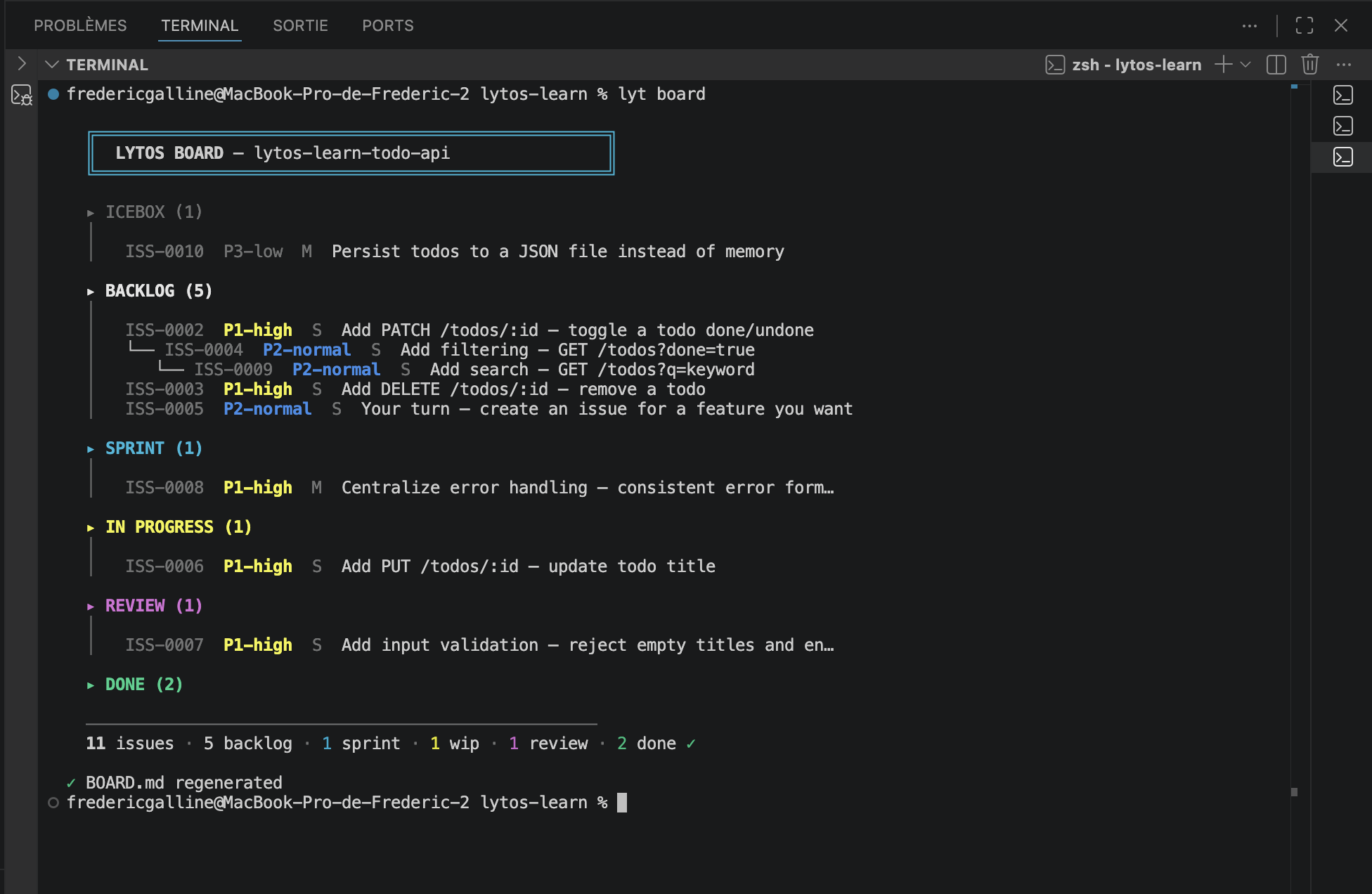 lyt board — Lytos kanban board in the terminal